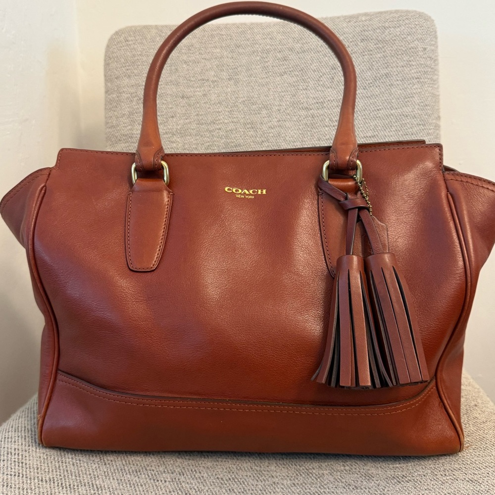 Coach Classic Leather Satchel – Rich Brown with Tassel Detail – with Dust Bag